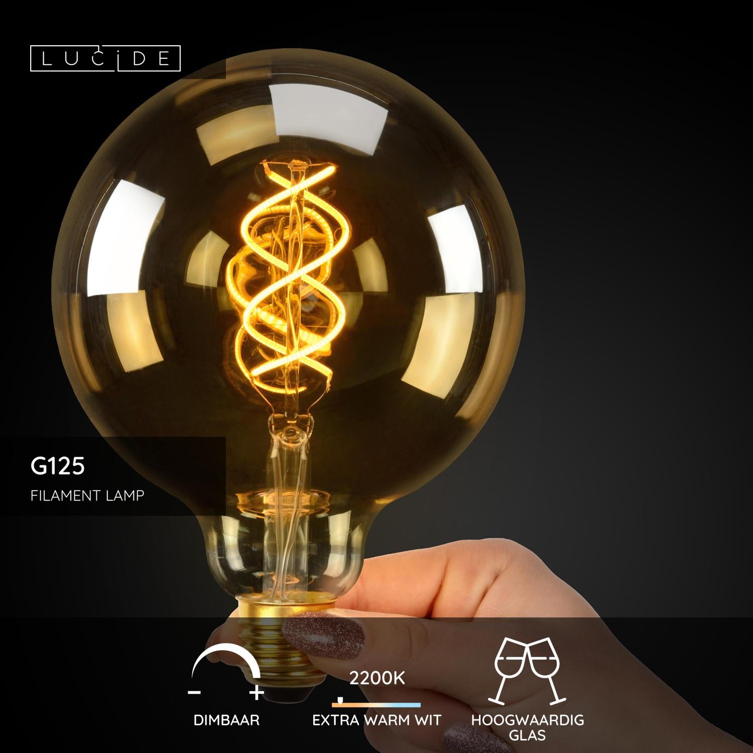 G125 - Filament lamp - Ø 12.5 cm - LED Dimmable - E27 - 1x4.9W 2200K - Amber