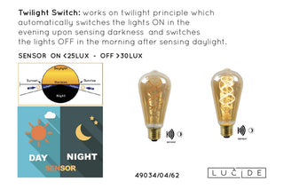 ST64 TWILIGHT SENSOR - Filament lamp - Ø 6.4 cm - LED - E27 - 1x4W 2200K - Day/night sensor - Amber