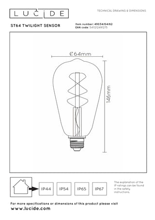 ST64 TWILIGHT SENSOR - Filament lamp - Ø 6.4 cm - LED - E27 - 1x4W 2200K - Day/night sensor - Amber