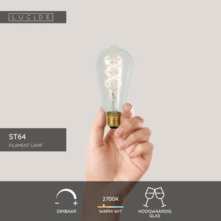 ST64 - Ampoule à filament - Ø 6,4 cm - LED Var. - E27 - 1x4,9W 2700K - Transparent