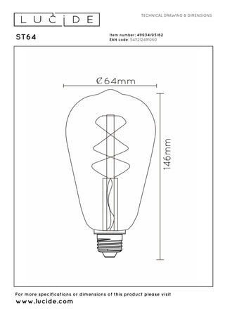 ST64 - Filament lamp - Ø 6,4 cm - LED Dimb. - E27 - 1x4,9W 2200K - Amber
