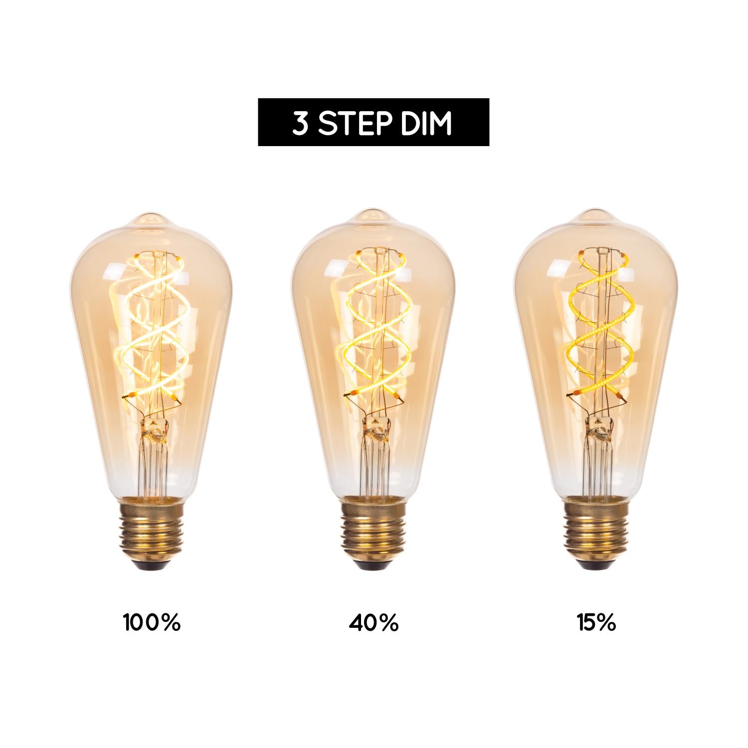 ST64 - Filament lamp - Ø 6,4 cm - LED 3 StepDim (Memory) - E27 - 1x4,9W 2200K - Amber