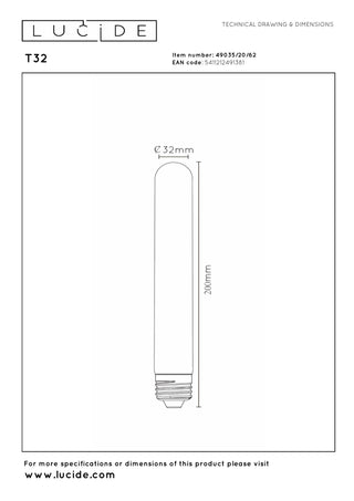 T32 - Filament lamp - Ø 3,2 cm - LED Dimb. - E27 - 1x4,9W 2200K - Amber