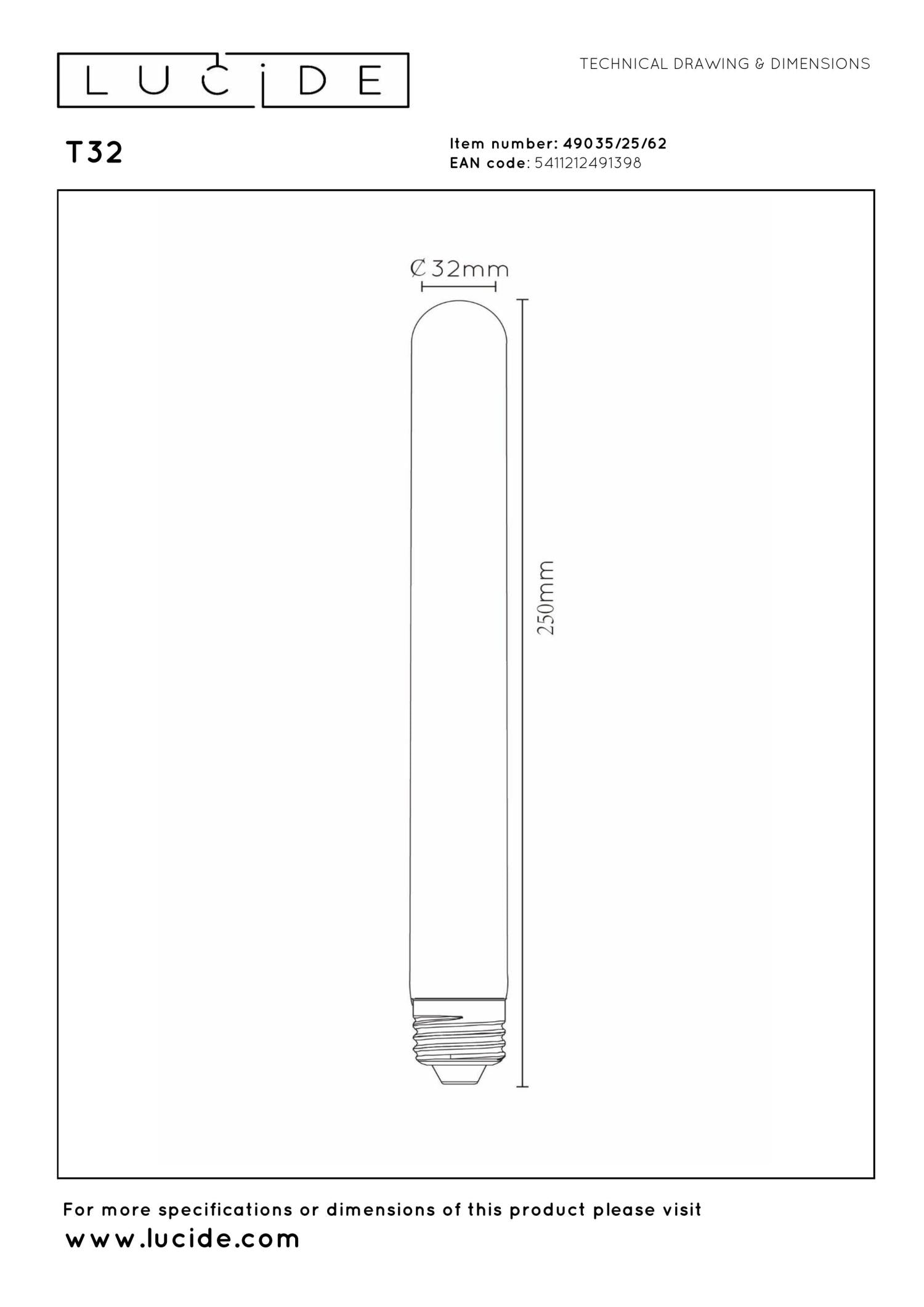T32 - Filament lamp - Ø 3,2 cm - LED Dimb. - E27 - 1x4,9W 2200K - Amber