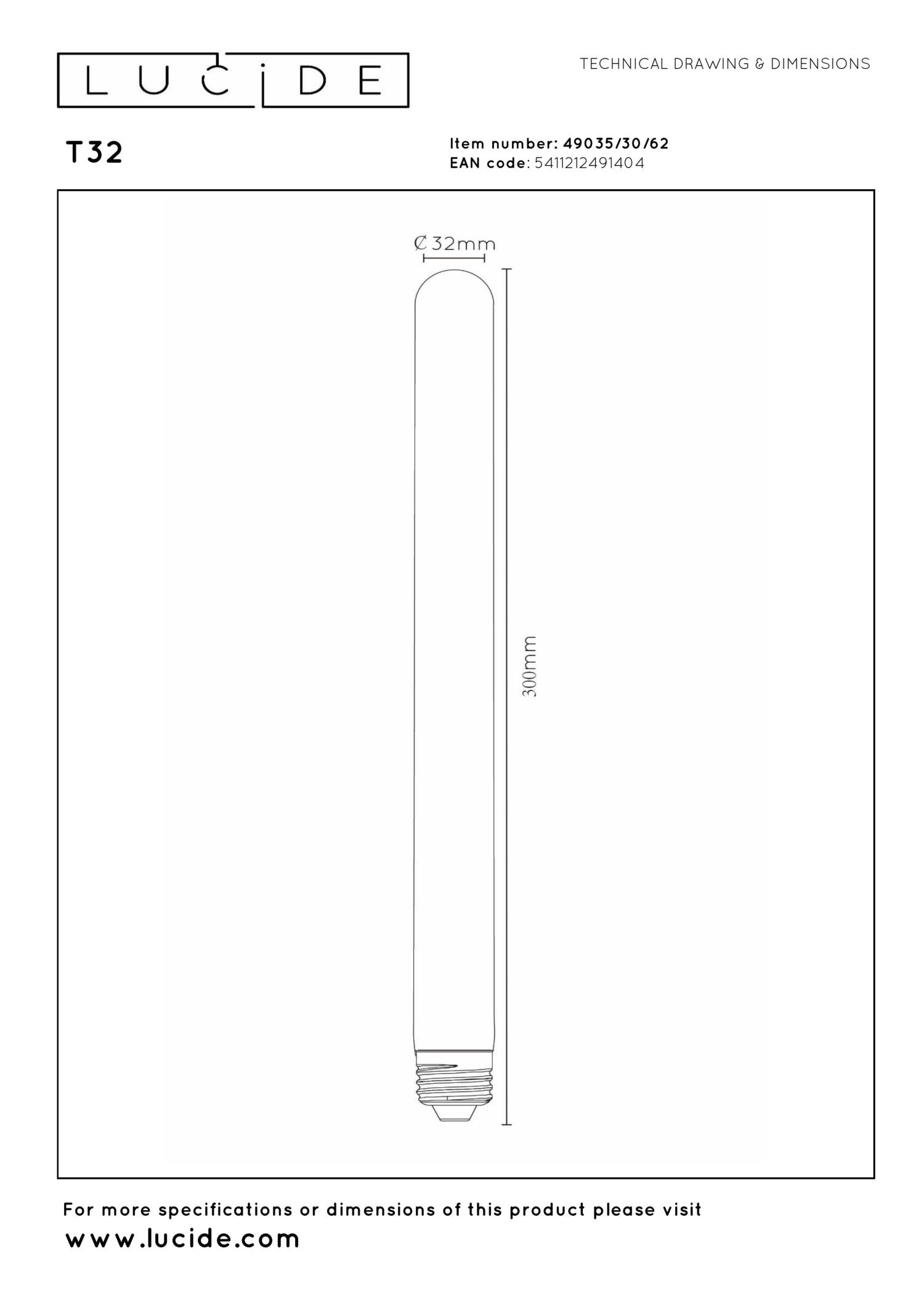 T32 - Filament lamp - Ø 3,2 cm - LED Dimb. - E27 - 1x4,9W 2200K - Amber