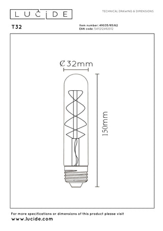 T32 - Ampoule à filament - Ø 3 cm - LED 3 StepDim (Memory) - E27 - 1x4,9W 2200K - Ambre