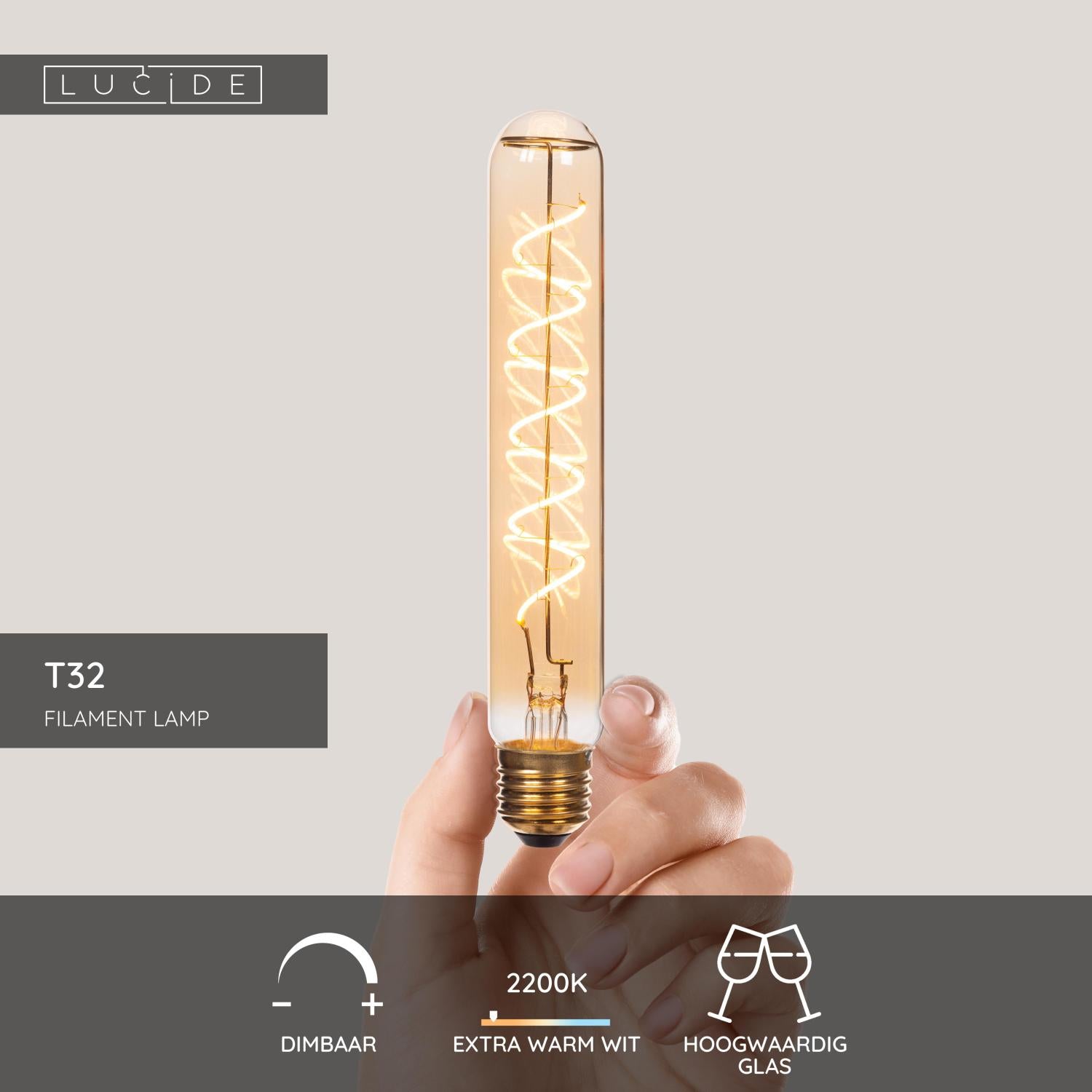 T32 - Filament lamp - Ø 3,2 cm - LED 3 StepDim (Memory) - E27 - 1x4,9W 2200K - Amber