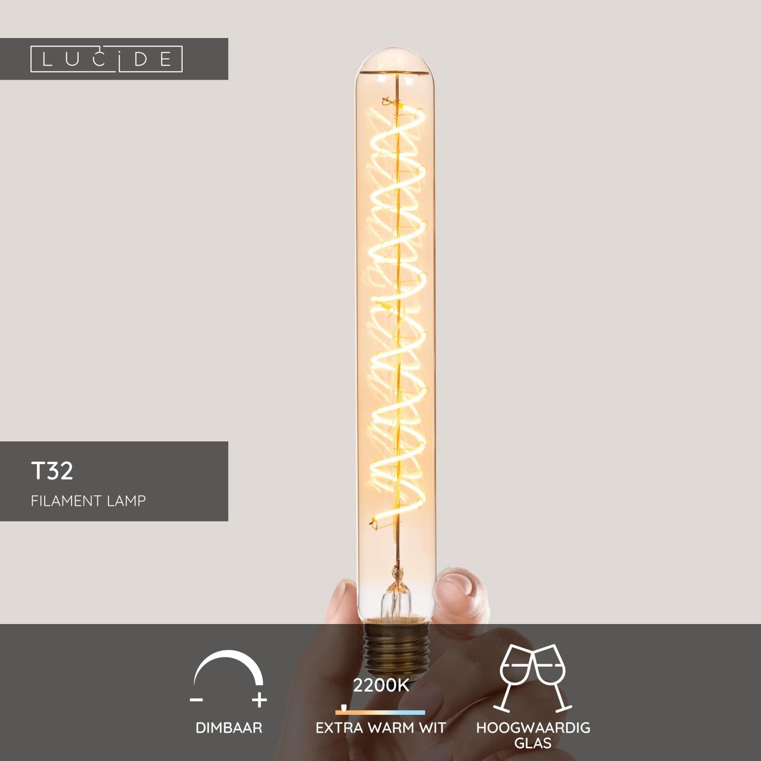 T32 - Filament lamp - Ø 3,2 cm - LED 3 StepDim (Memory) - E27 - 1x4,9W 2200K - Amber