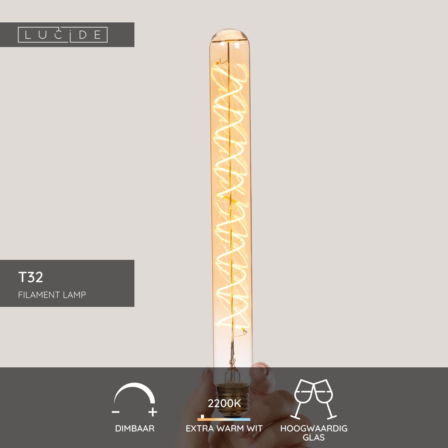 T32 - Filament lamp - Ø 3,2 cm - LED 3 StepDim (Memory) - E27 - 1x4,9W 2200K - Amber