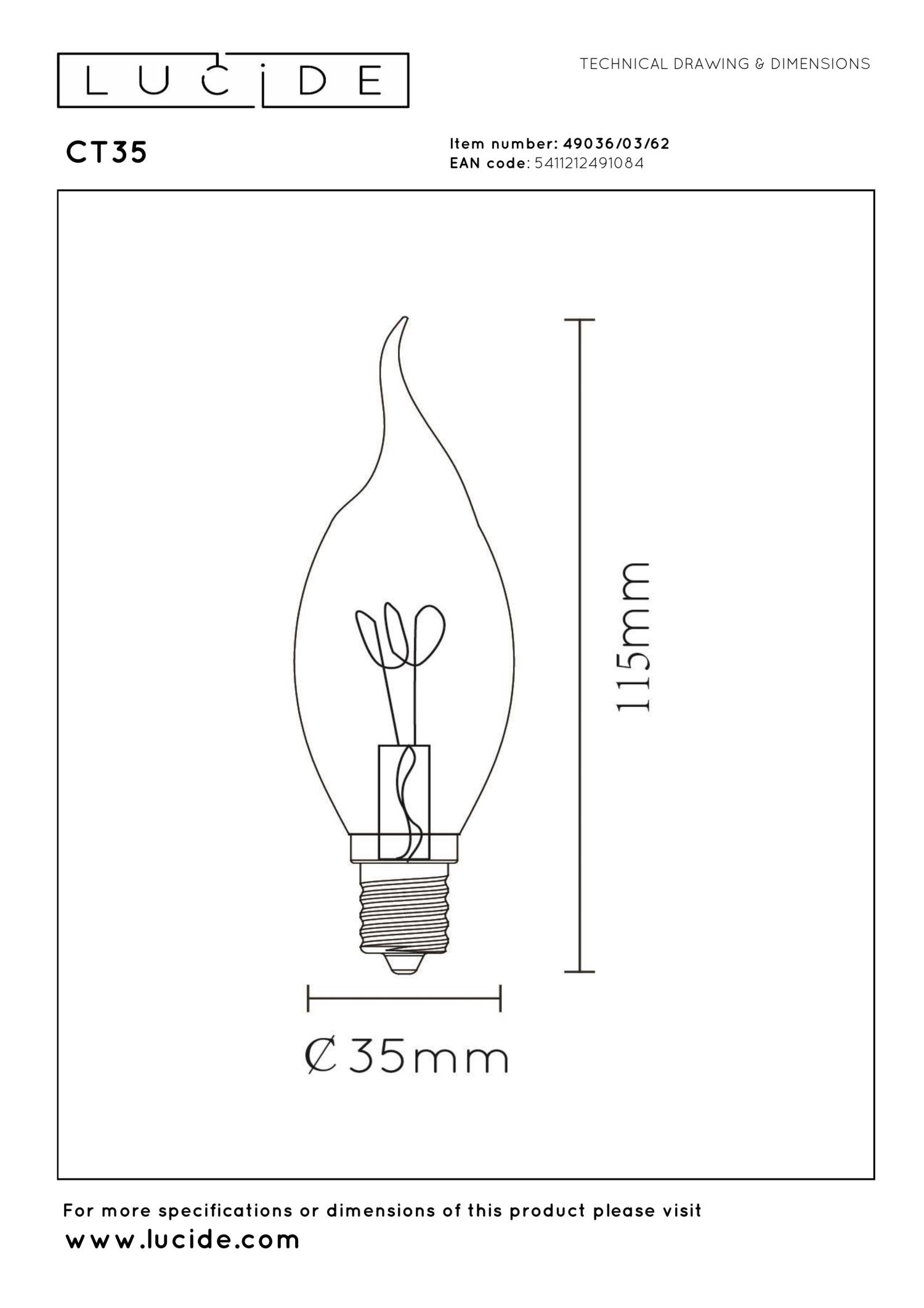 CT35 - Filament lamp - Ø 3,5 cm - LED Dimb. - E14 - 1x3W 2200K - Amber