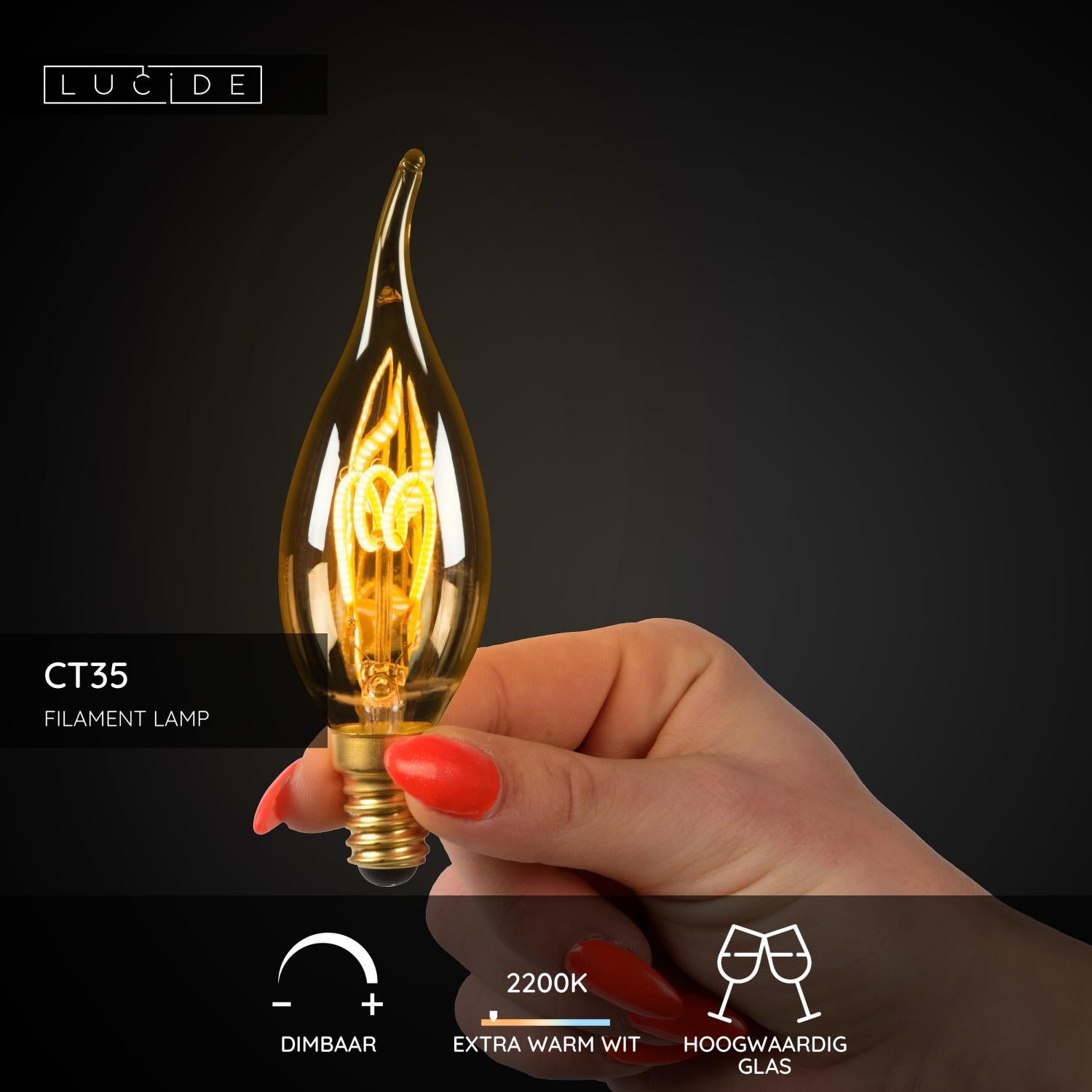 CT35 - Filament lamp - Ø 3,5 cm - LED Dimb. - E14 - 1x3W 2200K - Amber