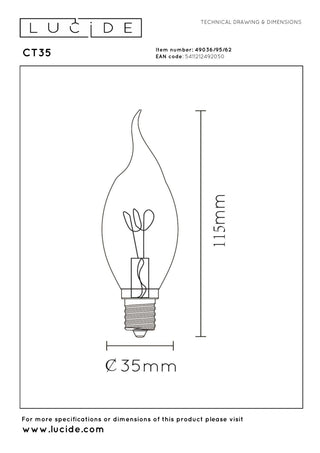 CT35 - Ampoule à filament - Ø 3,5 cm - LED 3 StepDim (Memory) - E14 - 1x3W 2200K - Ambre