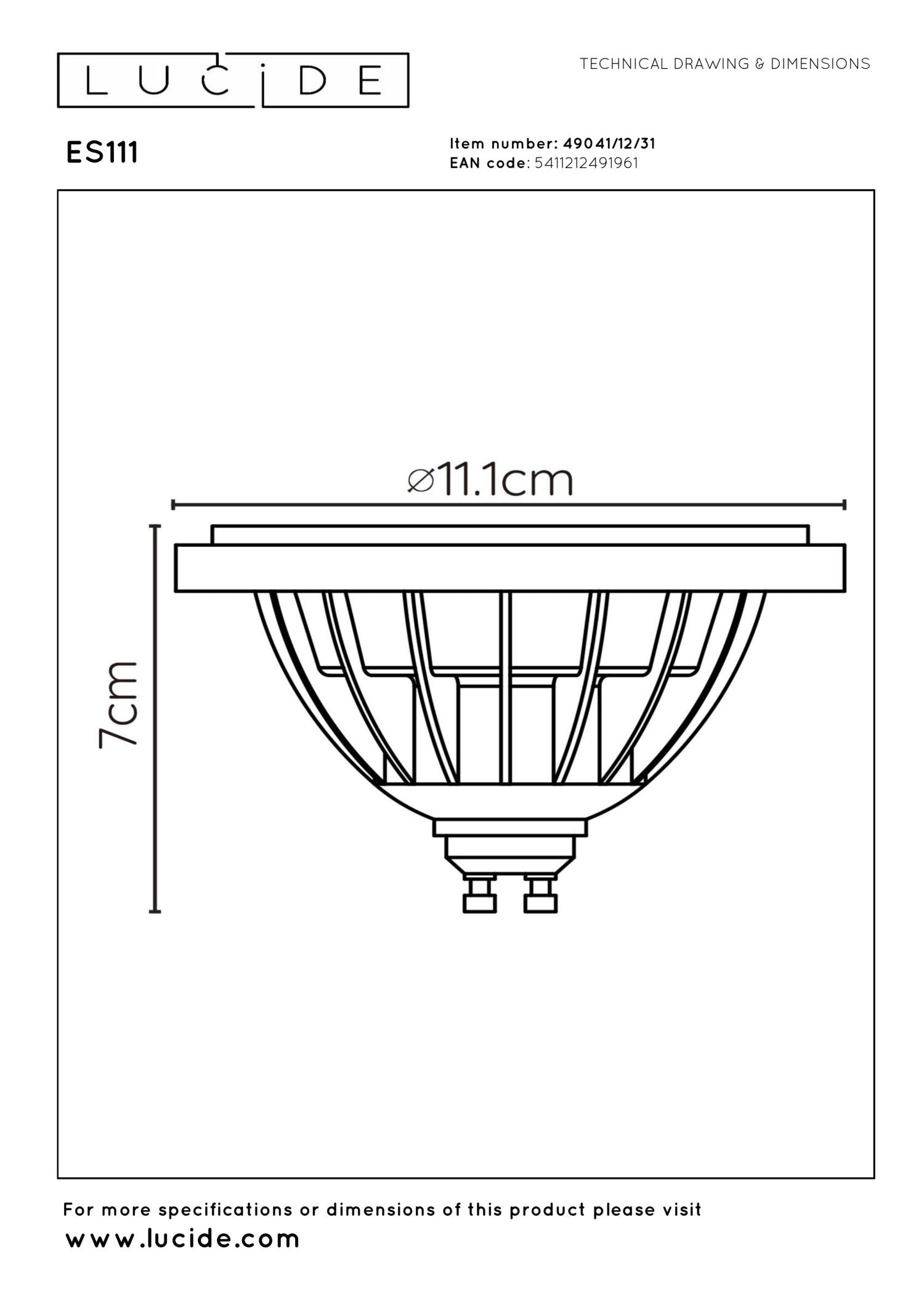 ES111 - Ampoule LED - Ø 11 cm - LED Dim to warm - GU10 - 1x12W 2200K/3000K - Blanc