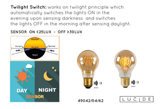 A60 TWILIGHT SENSOR - Filament lamp - Ø 6 cm - LED - E27 - 1x4W 2200K - Dag/nacht sensor - Amber