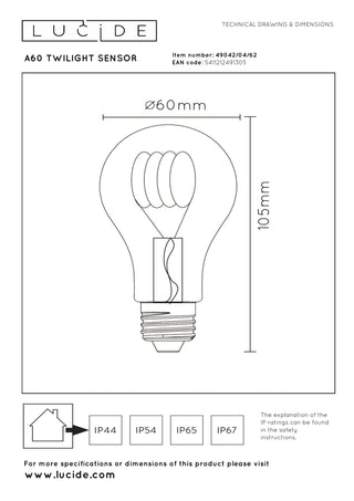 A60 TWILIGHT SENSOR - Filament lamp - Ø 6 cm - LED - E27 - 1x4W 2200K - Dag/nacht sensor - Amber
