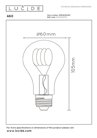 A60 - Filament lamp - Ø 6 cm - LED Dimb. - E27 - 1x4,9W 2200K - Amber