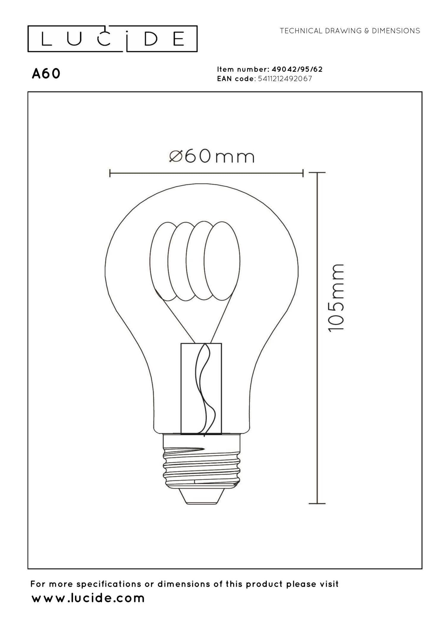 A60 - Filament lamp - Ø 6 cm - LED 3 StepDim (Memory) - E27 - 1x4,9W 2200K - Amber