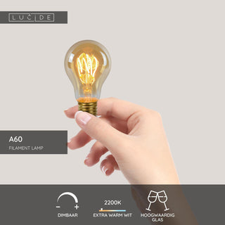 A60 - Filament lamp - Ø 6 cm - LED 3 StepDim (Memory) - E27 - 1x4,9W 2200K - Amber