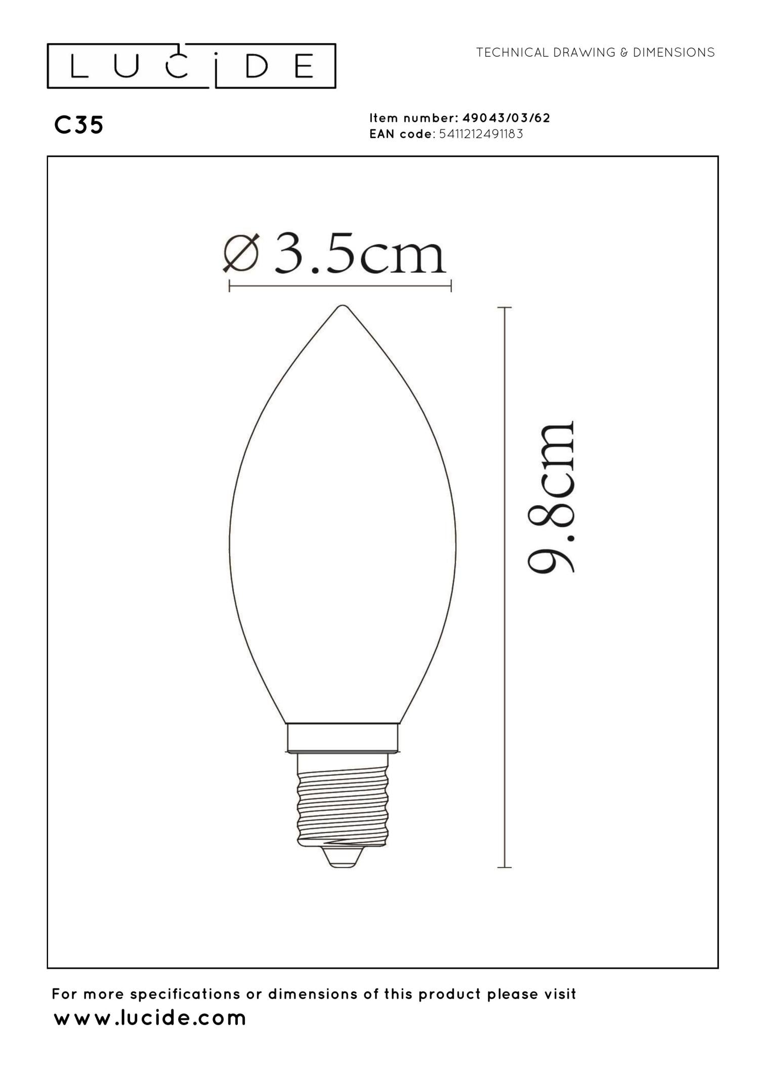 C35 - Filament lamp - Ø 3.5 cm - LED Dimmable - E14 - 1x3W 2200K - Amber