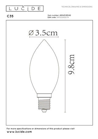 C35 - Ampoule à filament - Ø 3,5 cm - LED 3 StepDim (Memory) - E14 - 1x3W 2200K - Ambre