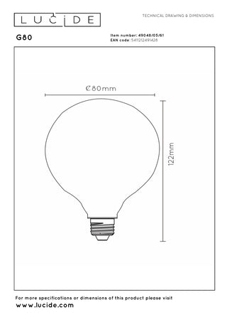 G80 - Ampoule à filament - Ø 8 cm - LED Var. - E27 - 1x4,9W 2700K - Opale