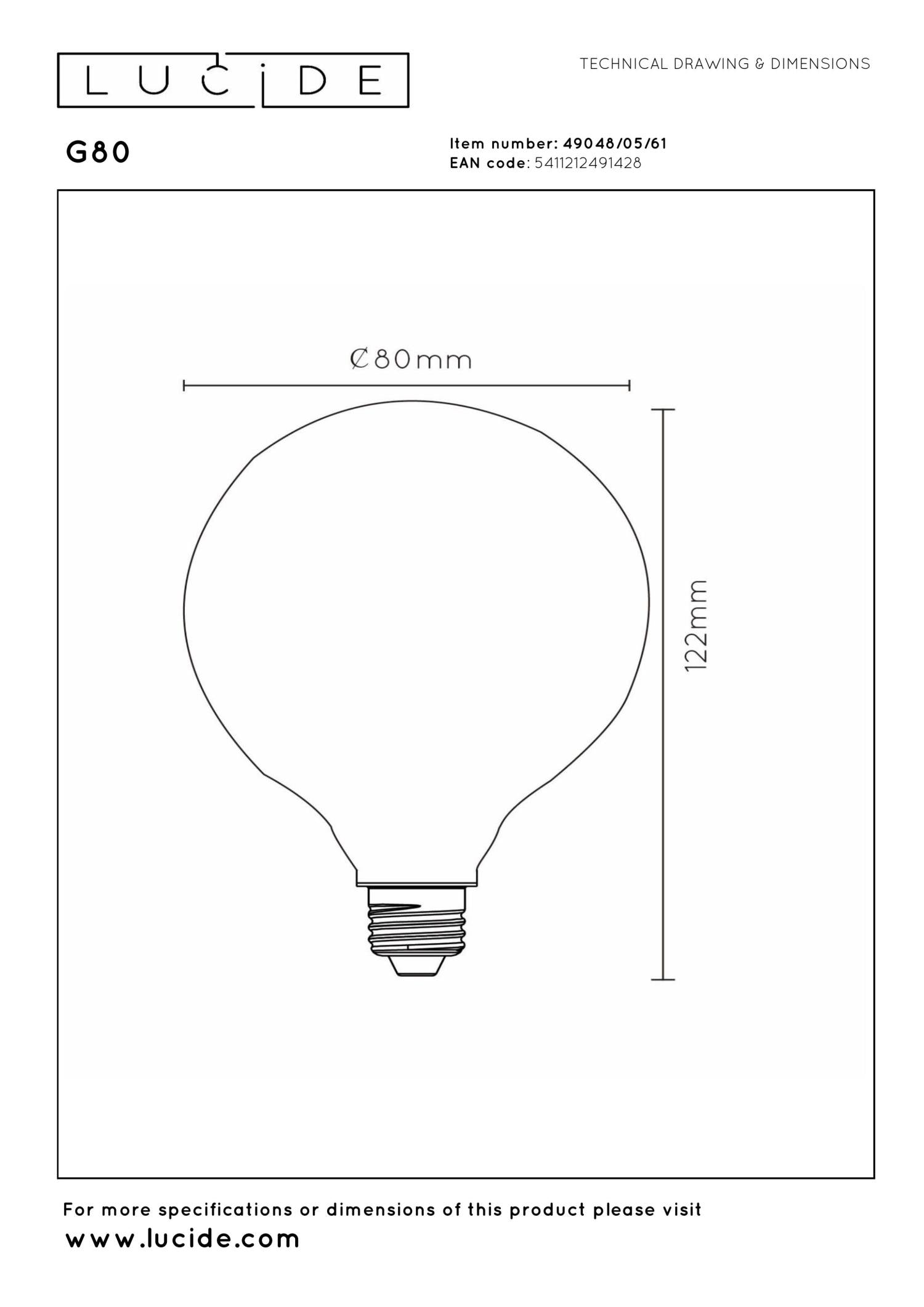 G80 - Ampoule à filament - Ø 8 cm - LED Var. - E27 - 1x4,9W 2700K - Opale