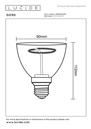 Lucide - GO90 - Filament bulb - Ø 9 cm - LED Dimmable - E27 - 1x3.5W 2200K - Amber - IP20