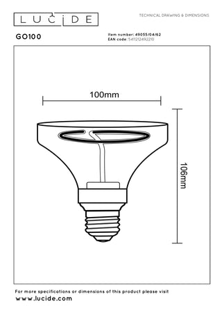 Lucide - GO100 - Filament bulb - Ø 10 cm - LED Dimmable - E27 - 1x4W 2200K - Amber - IP20