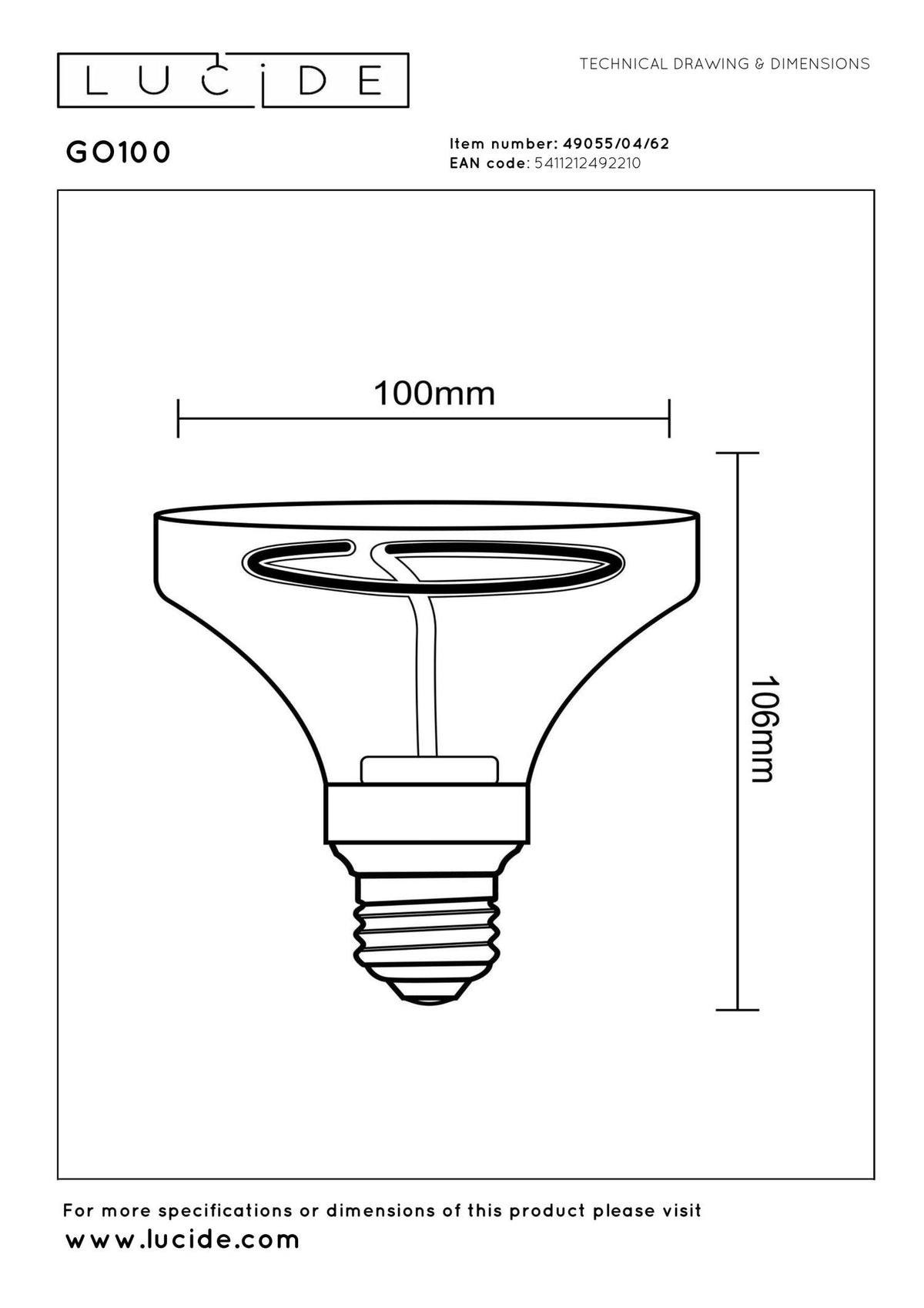 Lucide - GO100 - Filament lamp - Ø 10 cm - LED Dimb. - E27 - 1x4W 2200K - Amber - IP20
