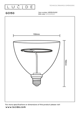 Lucide - GO150 - Filament bulb - Dome - Ø 15 cm - LED Dimmable - E27 - 1x4W 2200K - Amber - IP20