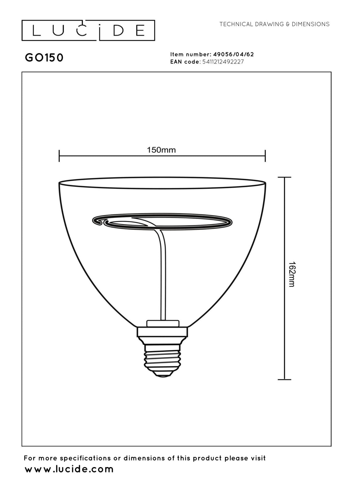 Lucide - GO150 - Filament lamp - Koepel - Ø 15 cm - LED Dimb. - E27 - 1x4W 2200K - Amber - IP20