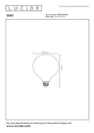 G80 - Ampoule à filament - Ø 8 cm - LED 3 StepDim - E27 - 1x8W 2700K - Opale