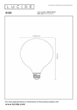 G125 - Filament lamp - Ø 12,5 cm - LED 3 StepDim - E27 - 1x8W 2700K - Opaal