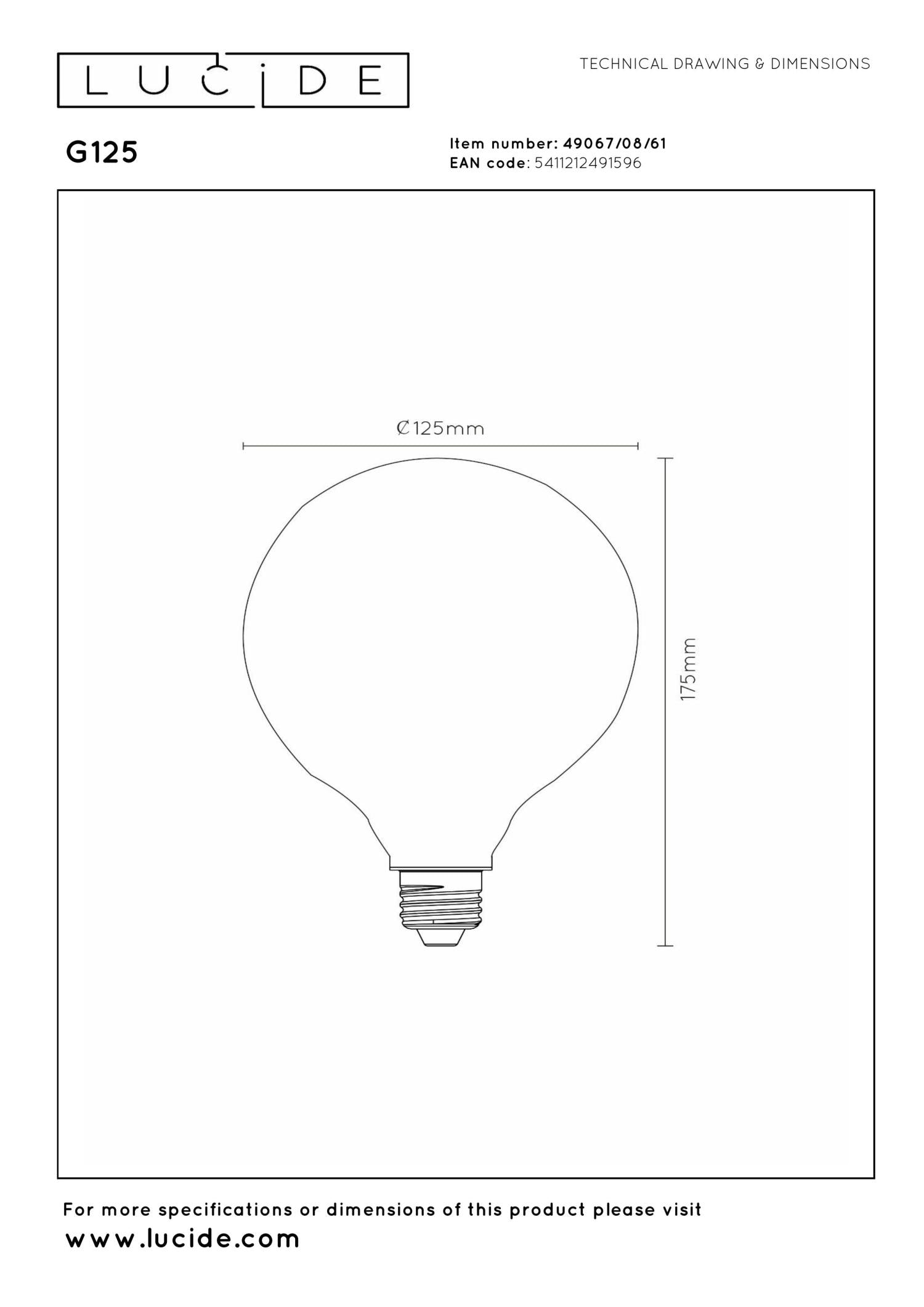 G125 - Filament lamp - Ø 12,5 cm - LED 3 StepDim - E27 - 1x8W 2700K - Opaal