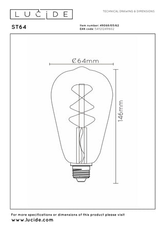 ST64 - Filament lamp - Ø 6,4 cm - LED Dimb. - E27 - 1x5W 2700K - Amber