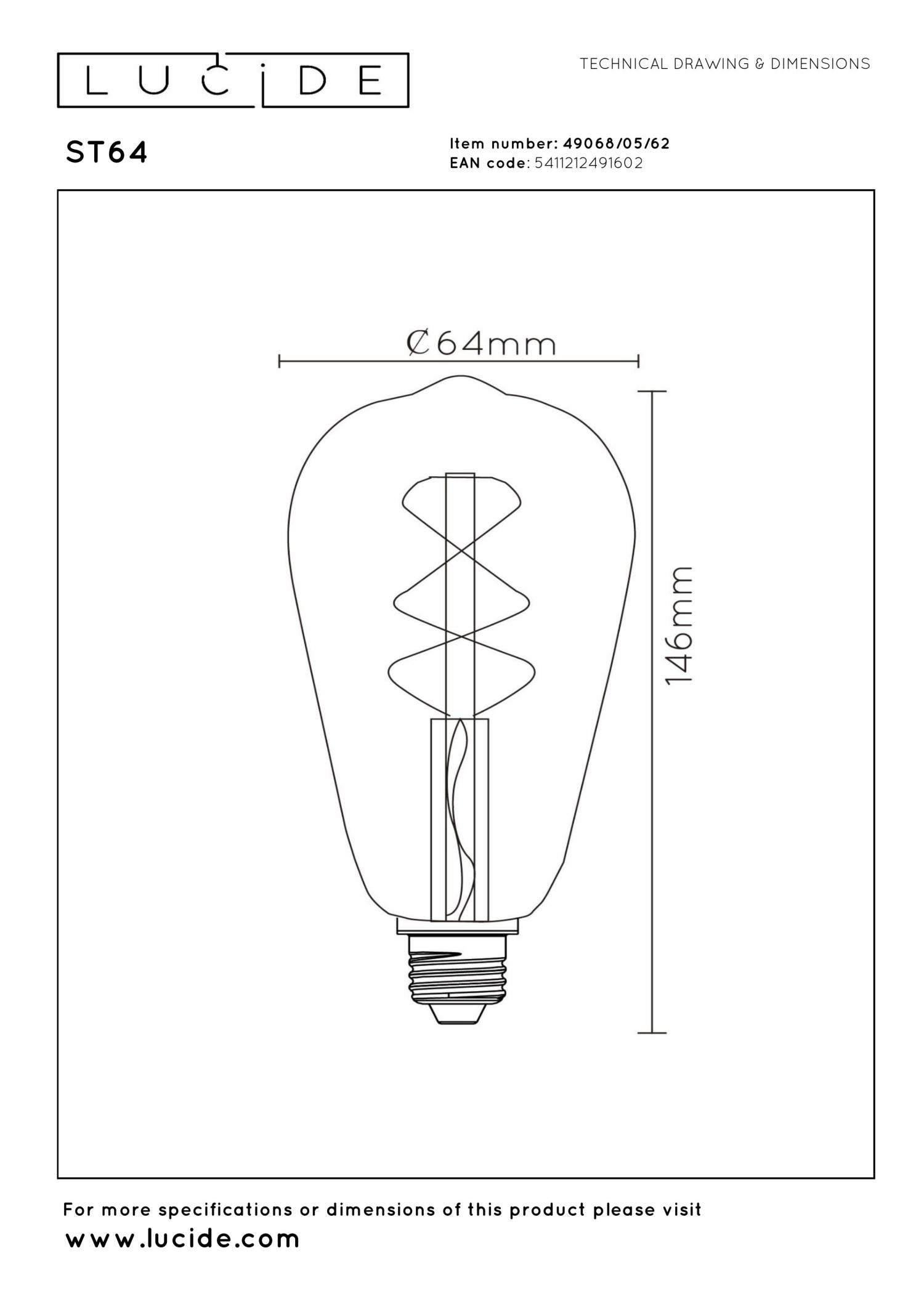 ST64 - Filament lamp - Ø 6,4 cm - LED Dimb. - E27 - 1x5W 2700K - Amber