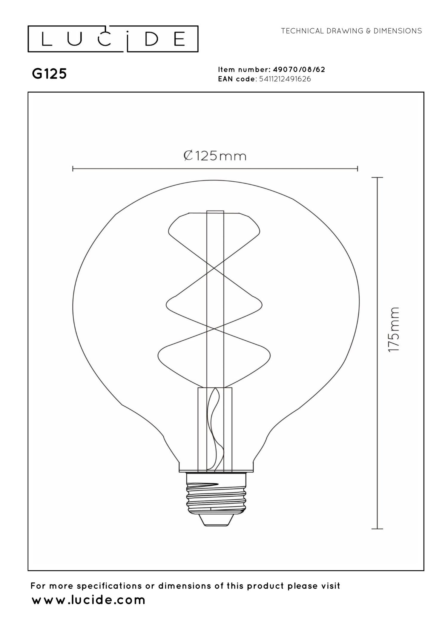 G125 - Ampoule à filament - Ø 12,5 cm - LED Var. - E27 - 1x8W 2700K - Ambre