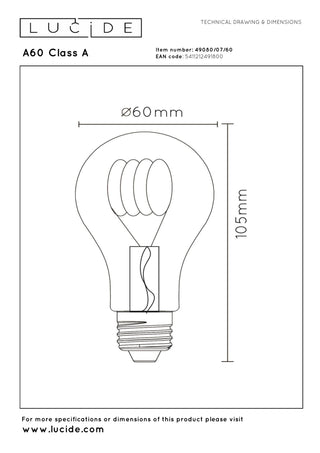 A60 Class A - Filament lamp - Ø 6 cm - LED - E27 - 1x7W 2700K - Transparent
