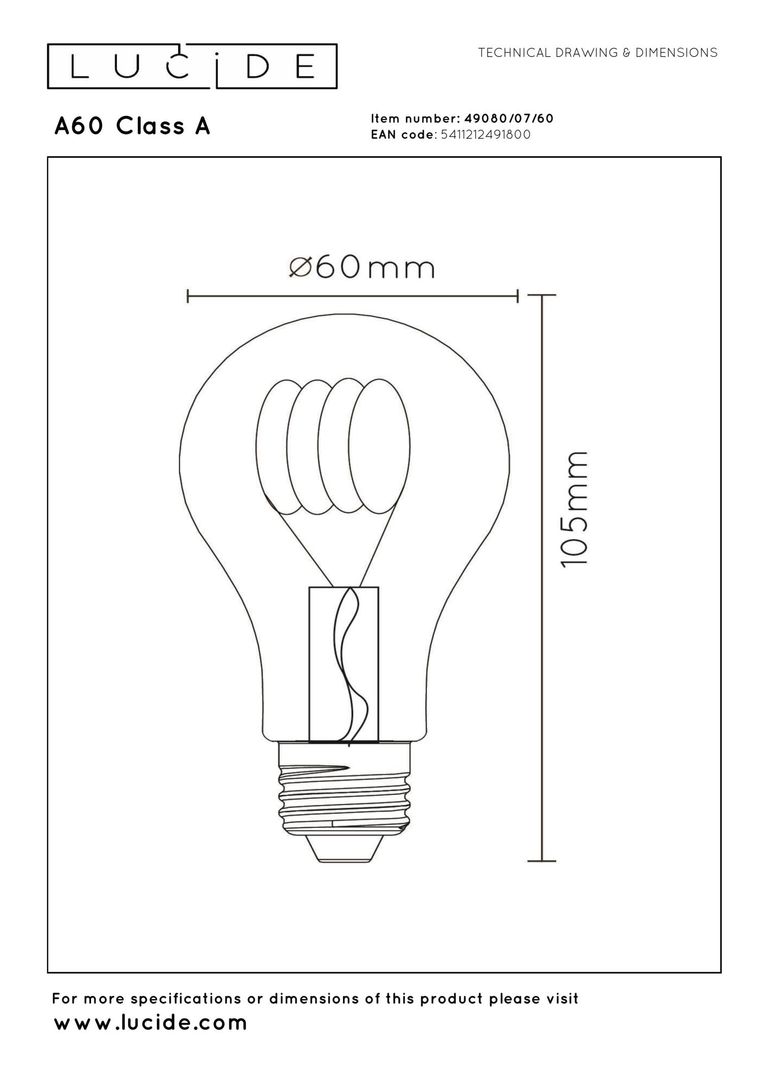 A60 Class A - Filament lamp - Ø 6 cm - LED - E27 - 1x7W 2700K - Transparent