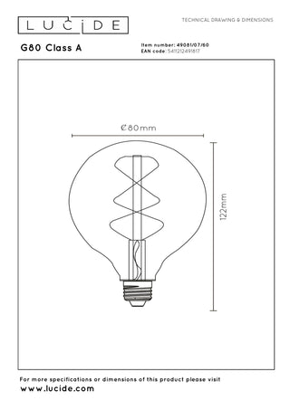 G80 Class A - Filament lamp - Ø 8 cm - LED - E27 - 1x7W 2700K - Transparant