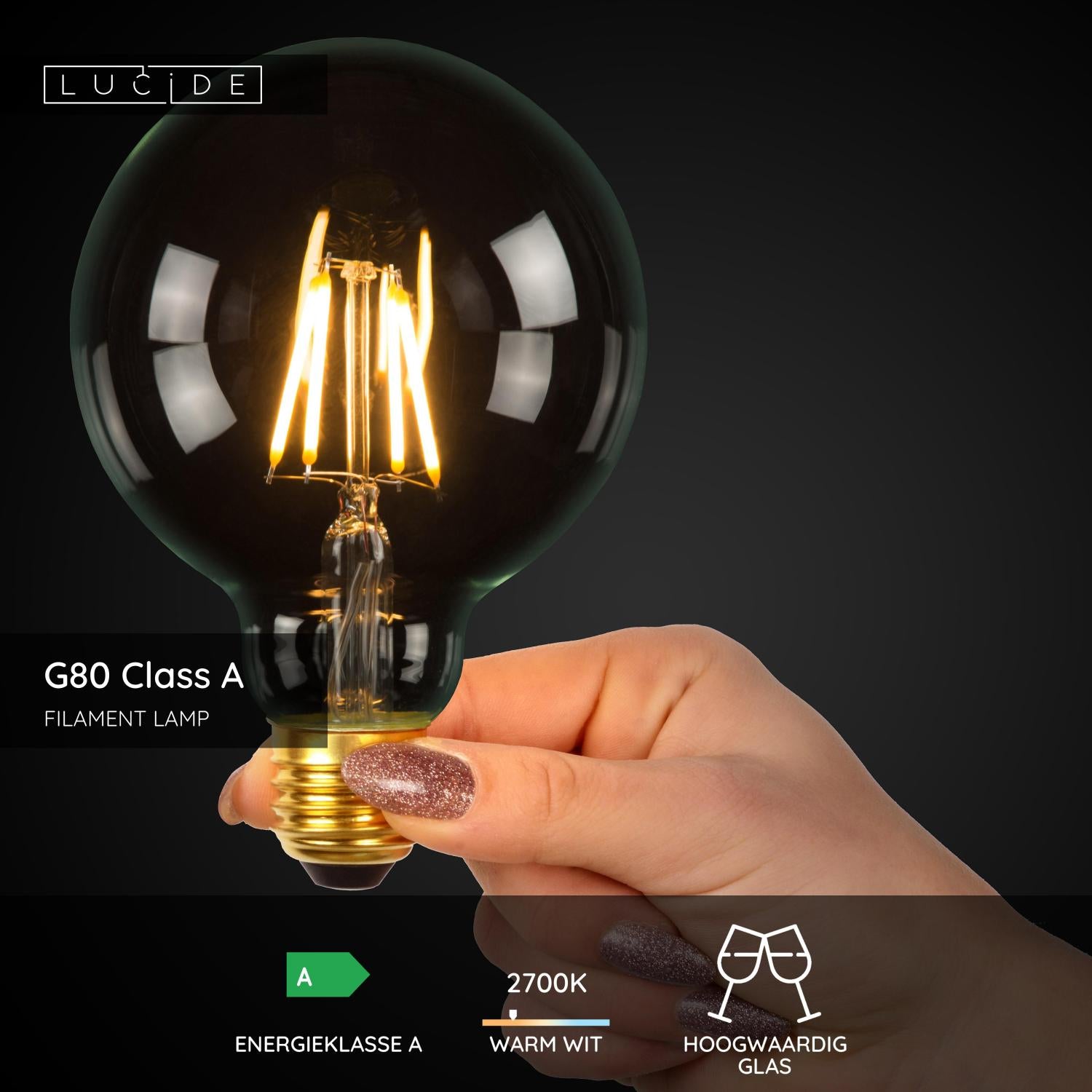 G80 Class A - Filament lamp - Ø 8 cm - LED - E27 - 1x7W 2700K - Transparant