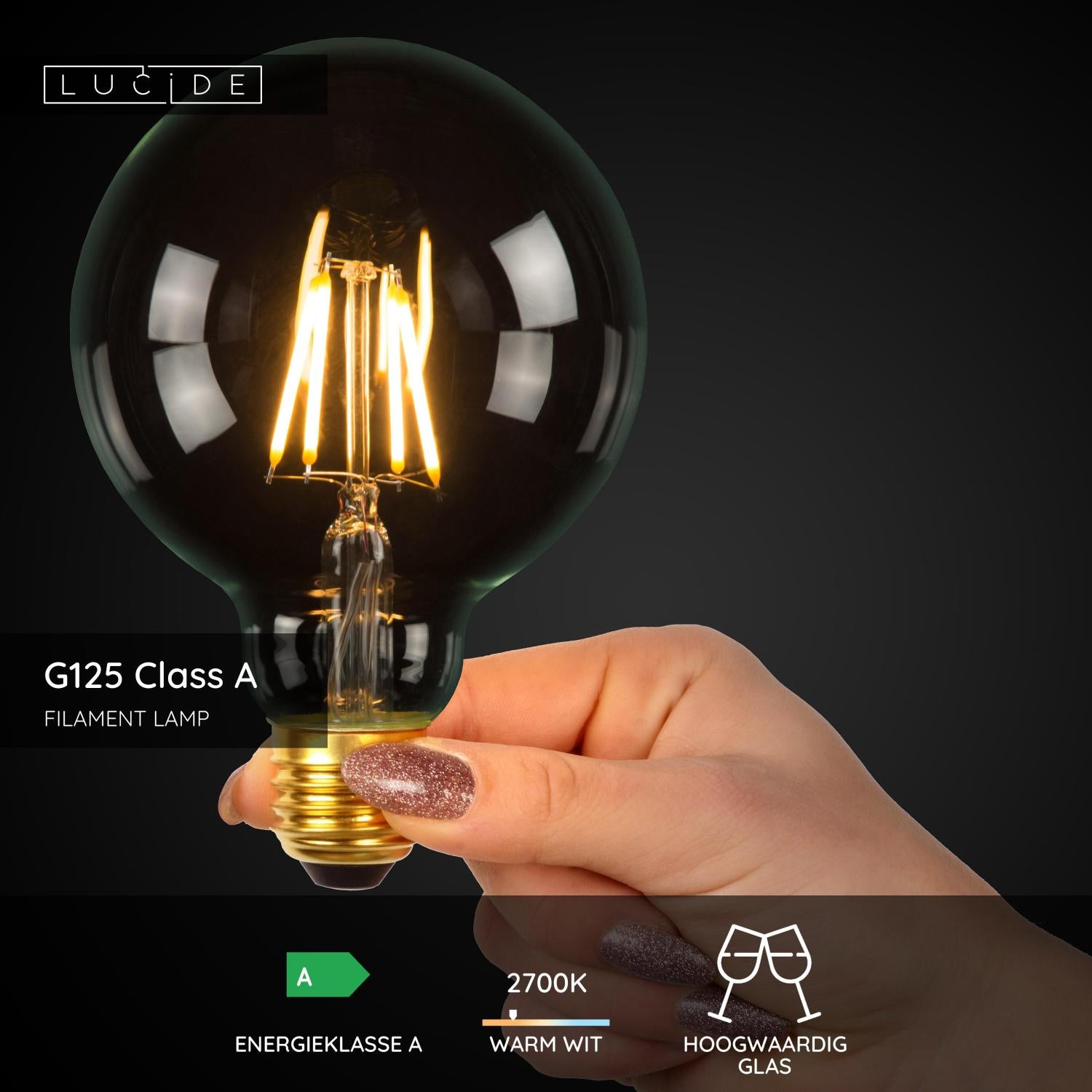 G125 Class A - Filament lamp - Ø 12,5 cm - LED - E27 - 1x7W 2700K - Transparant