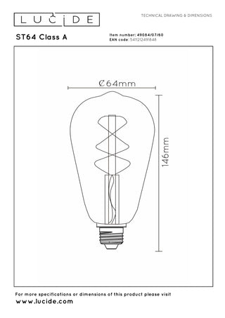 ST64 Class A - Filament lamp - Ø 6.4 cm - LED - E27 - 1x7W 2700K - Transparent