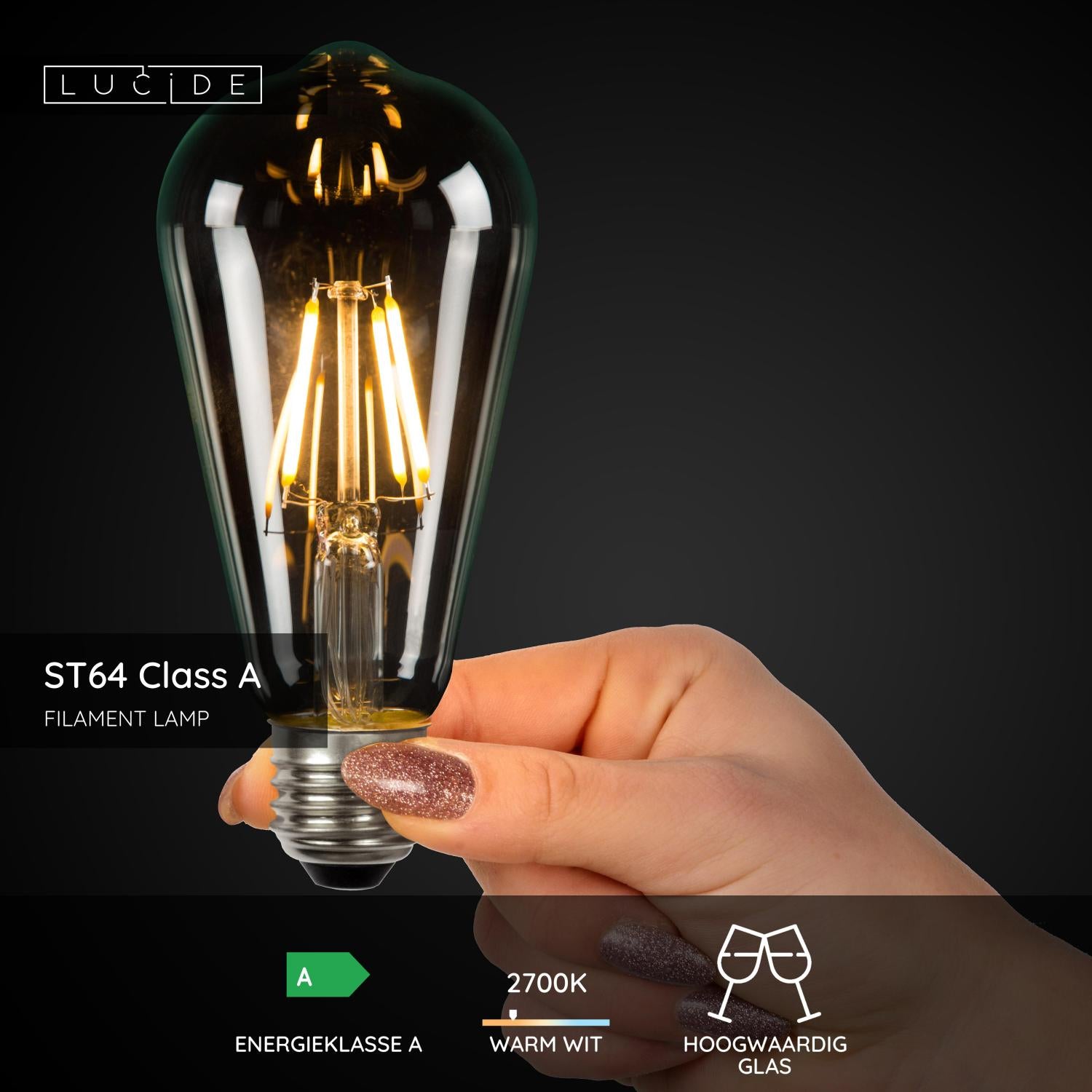 ST64 Class A - Filament lamp - Ø 6.4 cm - LED - E27 - 1x7W 2700K - Transparent