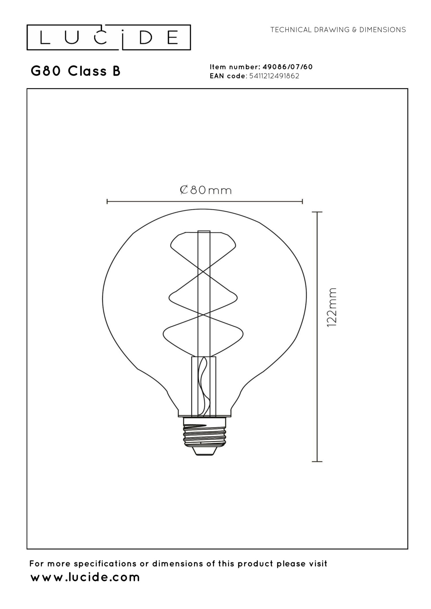 G80 Class B - Filament lamp - Ø 8 cm - LED Dimmable - E27 - 1x7W 2700K - Transparent