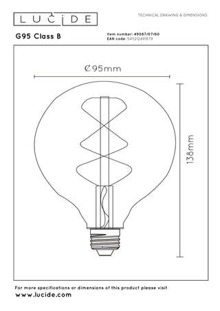 G95 Class B - Filament lamp - Ø 9.5 cm - LED Dimmable - E27 - 1x7W 2700K - Transparent