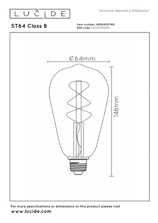 ST64 Class B - Filament lamp - Ø 6,4 cm - LED Dimb. - E27 - 1x7W 2700K - Transparant
