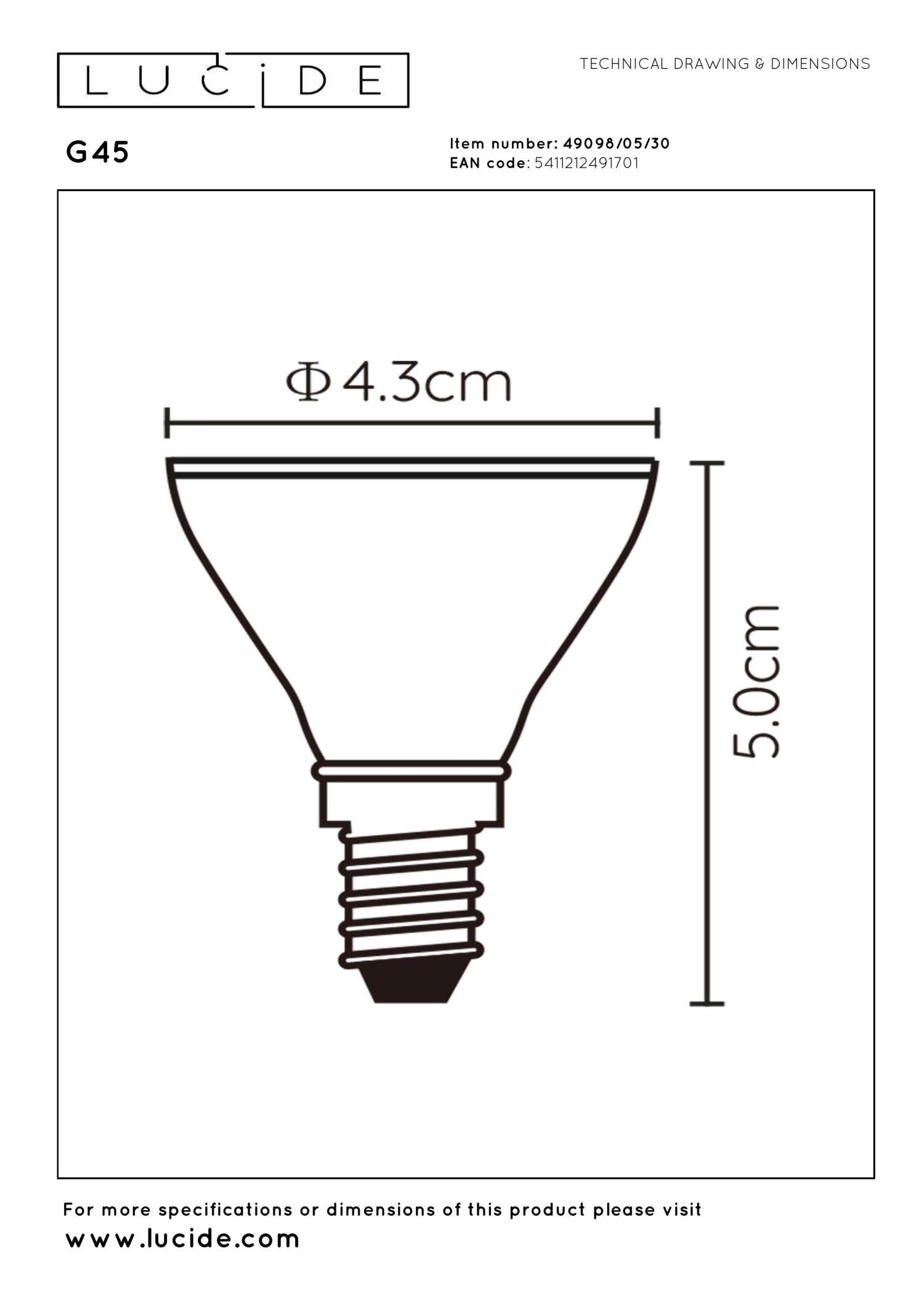 G45 - Led lamp - Ø 4,3 cm - LED 3 StepDim - E14 - 1x5W 2700K - Zwart