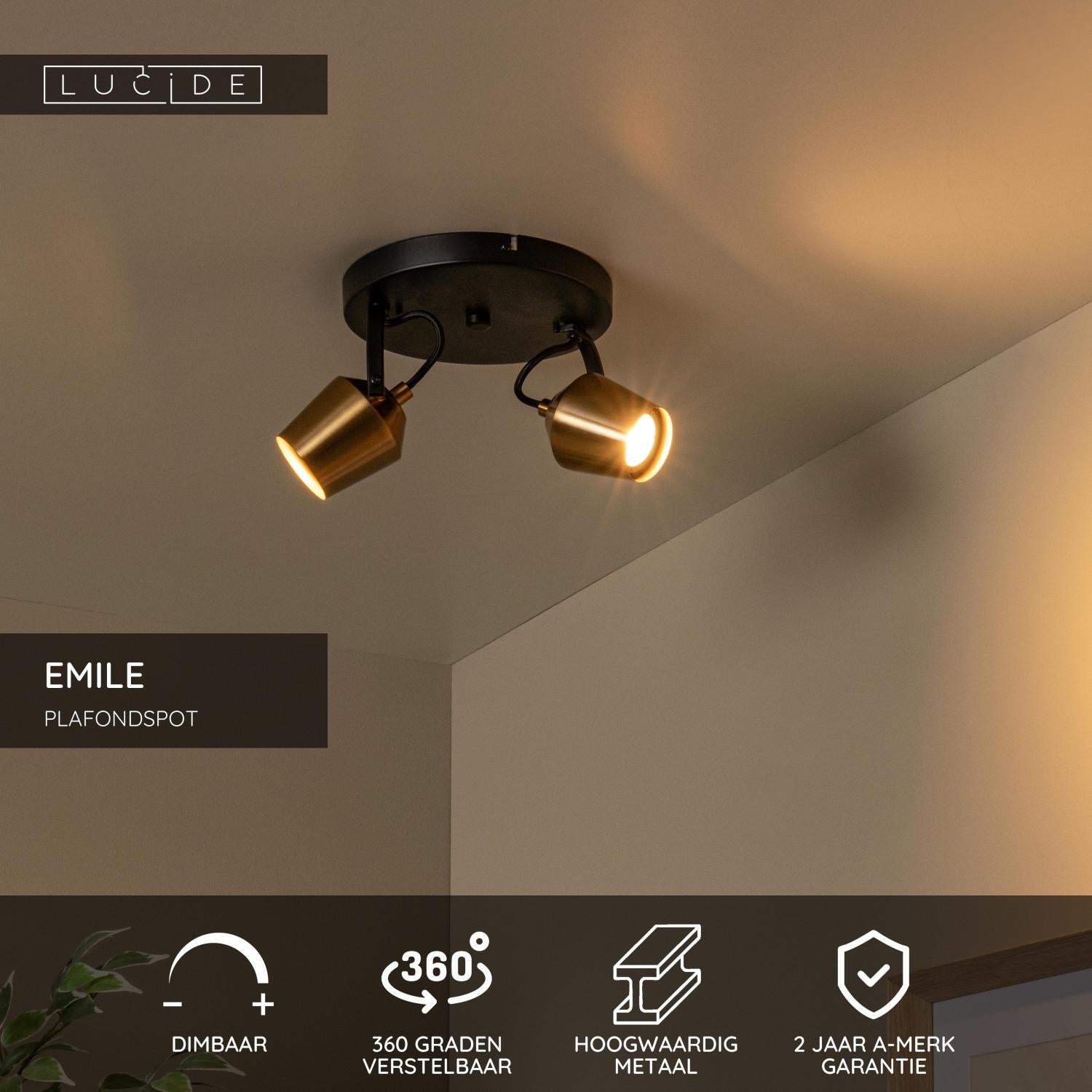 EMILE - Spot plafonnier - Ø 20 cm - 2xGU10 - Or mat / Laiton