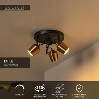 EMILE - Spot plafonnier - Ø 23 cm - 3xGU10 - Or mat / Laiton